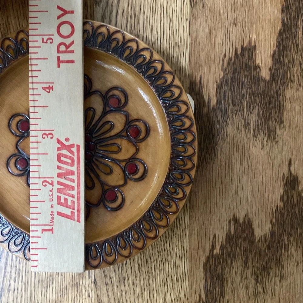Vintage wooden inlaid Polish decorative plate Spoldzielnoa Rzemieslnicza trinket
